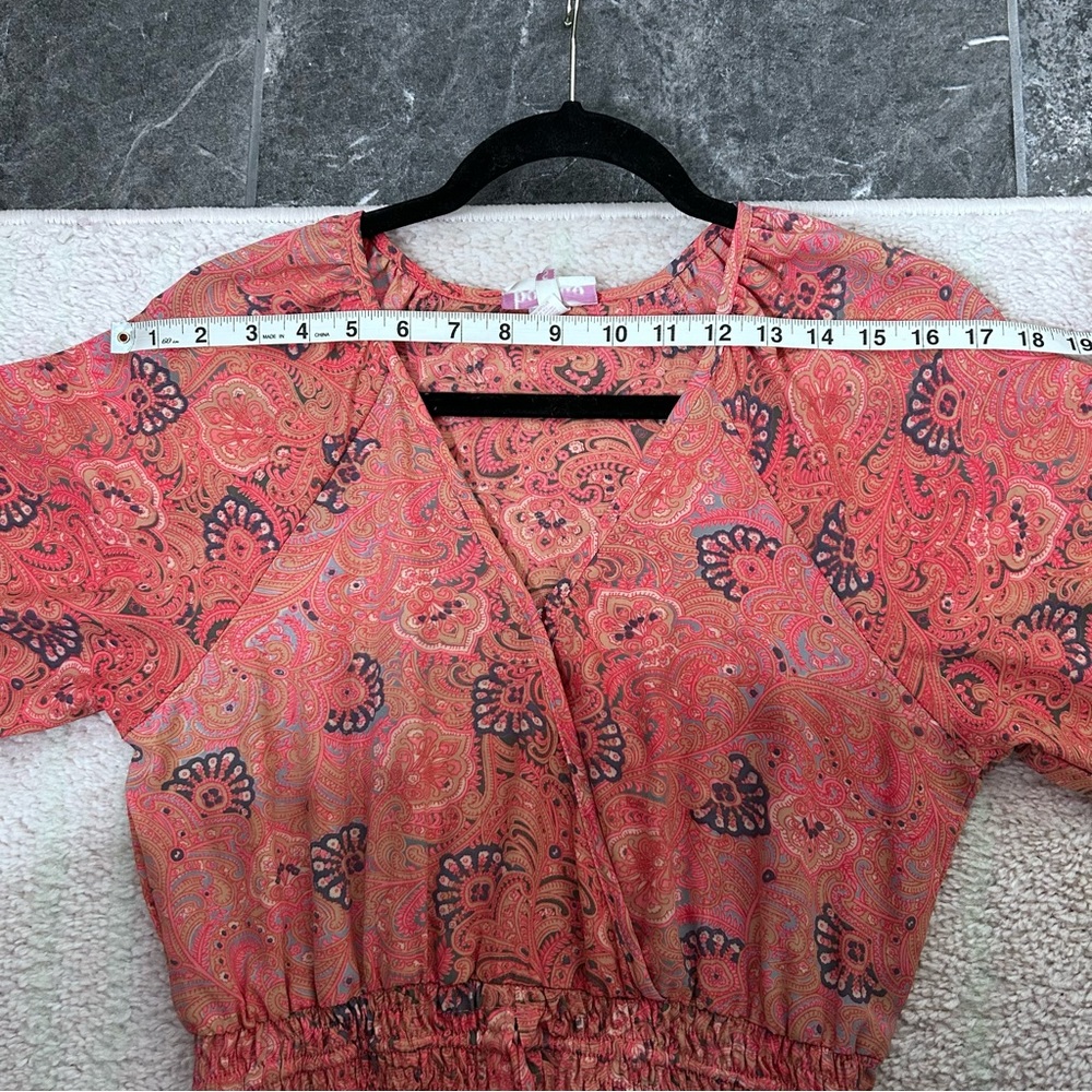 Boemo Long Sleeve Coral Blue Paisley Tiered Maxi Dress Size Small Bohemian - Picture 5 of 12